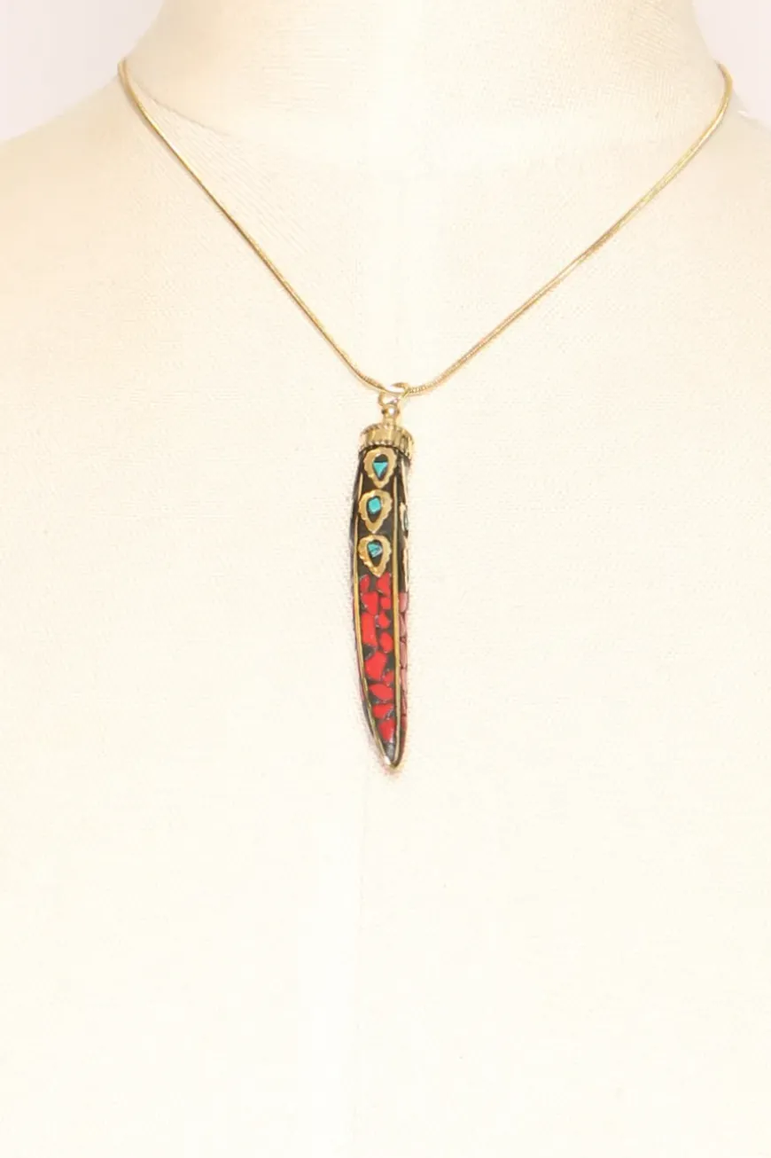 Collana corno fino con mosaico nero/oro/rosso