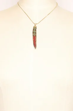 Collana corno fino con mosaico nero/oro/rosso