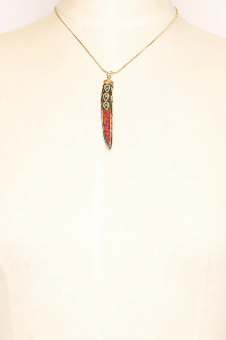 Collana corno fino con mosaico nero/oro/rosso