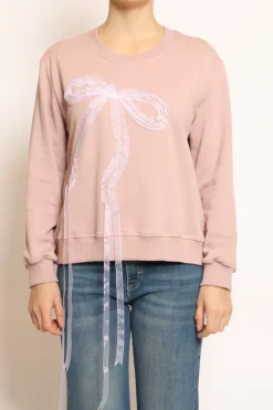 Felpa girocollo fiocco rosa