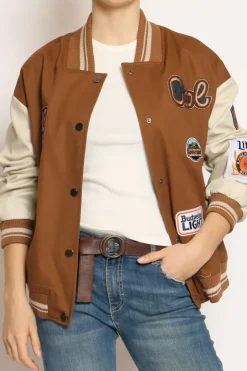 Giacca bomber con patch moka/burro