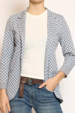 Giacca JIN elasticizzata ottagono lurex latte/azzurro/bronzo