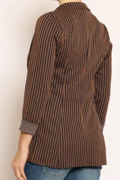 Giacca JIN elasticizzata righe lurex blu/cuoio