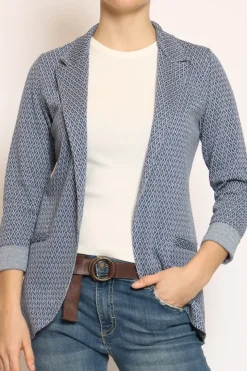Giacca JIN elasticizzata rombi lurex blu/jeans/latte