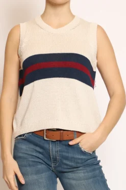 Gilet righe burro/blu/bordeaux