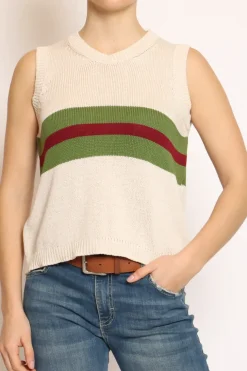 Gilet righe burro/verde/bordeaux
