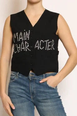 Gilet strass "main character" nero
