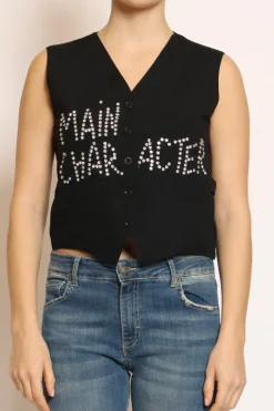 Gilet strass "main character" nero
