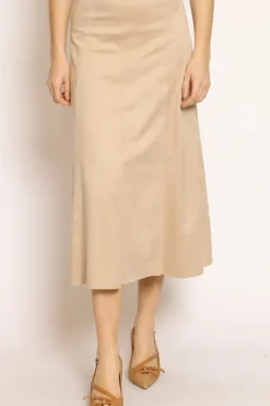 Gonna longuette effetto suede beige