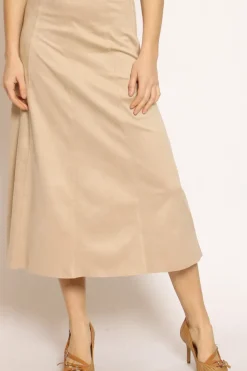 Gonna longuette effetto suede beige