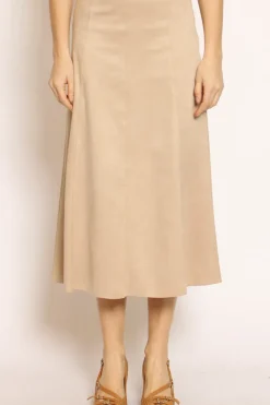 Gonna longuette effetto suede beige