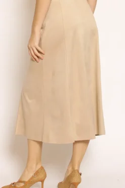 Gonna longuette effetto suede beige