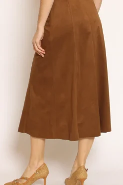 Gonna longuette effetto suede moro