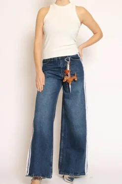 Jeans palazzo con bande laterali denim