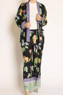 Kimono corto fantasia nero/viola/verde