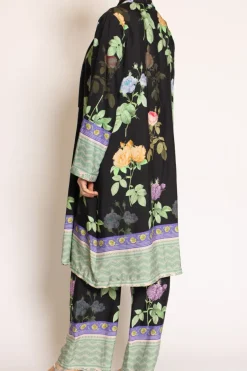 Kimono fantasia floreale nero/viola/verde