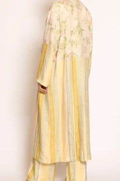 Kimono lungo fantasia cipria/olio/rosa
