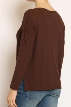 Maglia barca spacchi laterali in filo di viscosa cioccolato