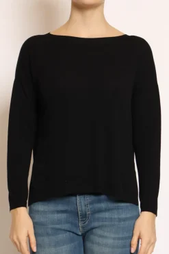 Maglia barca spacchi laterali in filo di viscosa nero