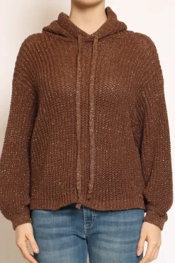 Maglia con cappuccio filo lurex moro/oro