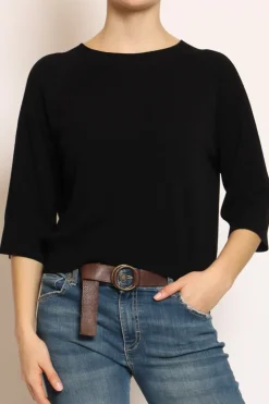 Maglia crop manica 3/4 in filo di viscosa nero