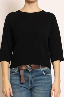 Maglia crop manica 3/4 in filo di viscosa nero