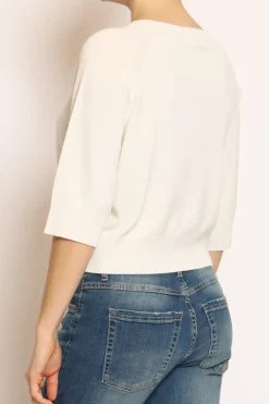 Maglia crop manica 3/4 in filo di viscosa off white