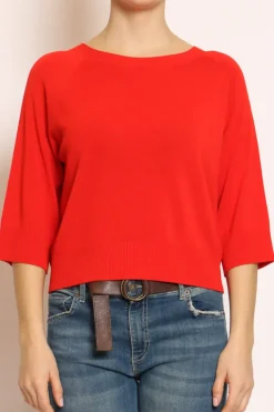 Maglia crop manica 3/4 in filo di viscosa campari