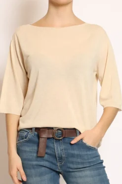 Maglia girocollo manica corta crema