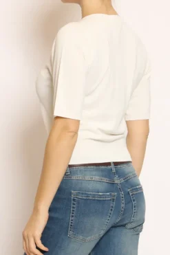 Maglia girocollo mezza manica in filo di viscosa off white