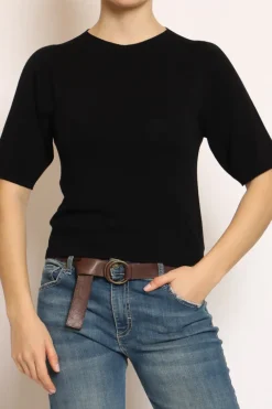 Maglia girocollo mezza manica in filo di viscosa nero