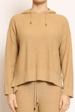 Maglia in bouclu00e8 elasticizzato con cappuccio sabbia