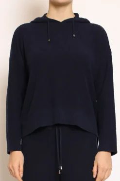 Maglia in bouclu00e8 elasticizzato con cappuccio blu