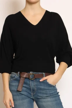 Maglia scollo v in filo di viscosa nero