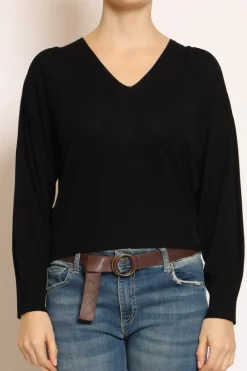 Maglia scollo v in filo di viscosa nero