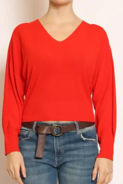Maglia scollo v in filo di viscosa campari