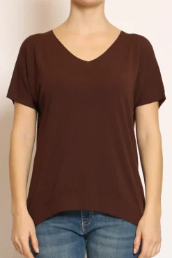 Maglia scollo v in filo di viscosa cioccolato