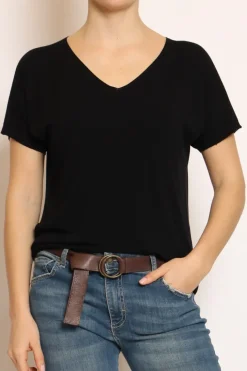 Maglia scollo v in filo di viscosa nero