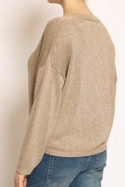 Maglia scollo v in lurex avana