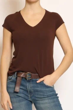 Maglia scollo V manica corta cioccolato