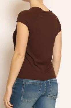 Maglia scollo V manica corta cioccolato