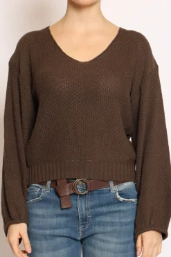 Maglia scollo V nido d\'ape moro