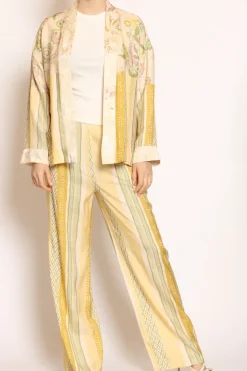 Pantalone fantasia elastico dietro cipria/olio/rosa