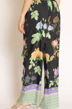 Pantalone fantasia nero/viola/verde