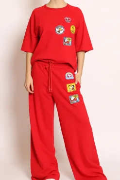Pantalone felpa patch Snoopy rosso