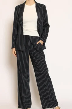 Pantalone gessato dritto blu