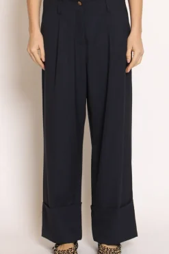 Pantalone GESSY con risvolto tessuto comfort elasticizzato blu