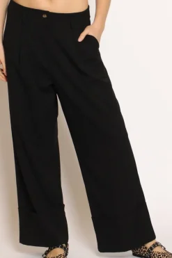 Pantalone GESSY con risvolto tessuto comfort elasticizzato nero