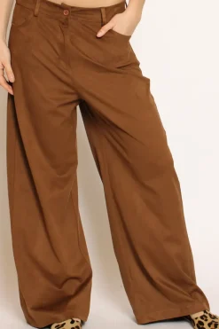 Pantalone GIUSI wide leg effetto suede moro
