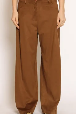 Pantalone GIUSI wide leg effetto suede moro